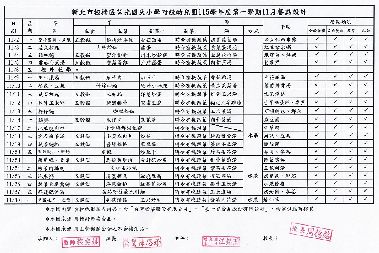 11月餐點表